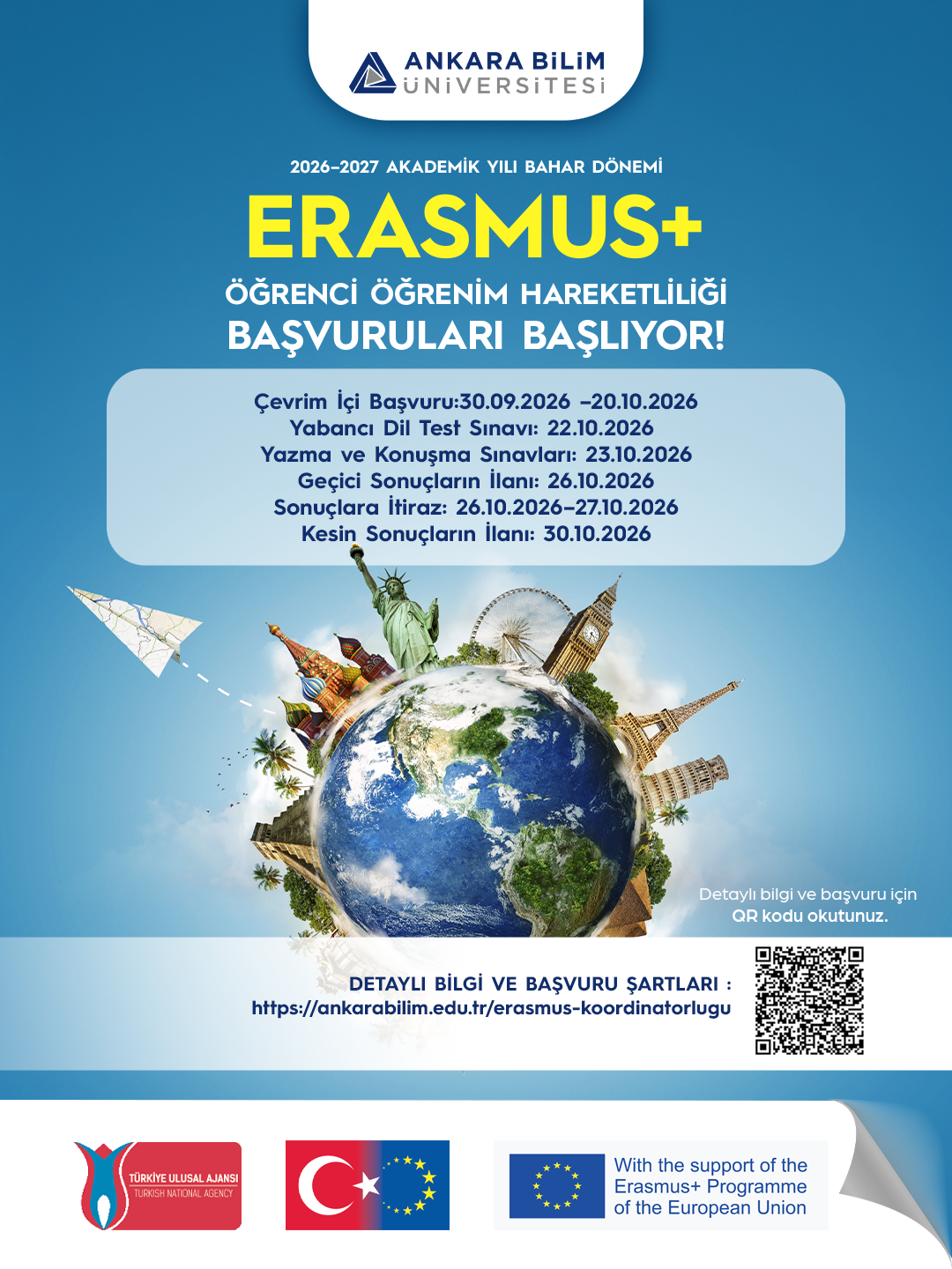 2026-2027 AKADEMİK YILI BAHAR DÖNEMİ ERASMUS+ ÖĞRENCİ ÖĞRENİM HAREKETLİLİĞİ BAŞVURU İLANI