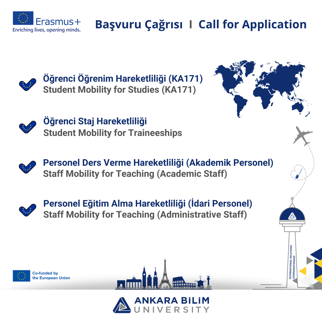 2025-2026 Akademik Yılı Bahar Dönemi için Erasmus KA171 Öğrenci, Akademik Personel ve İdari Personel Hareketlilikleri Başvuru Çağrısı