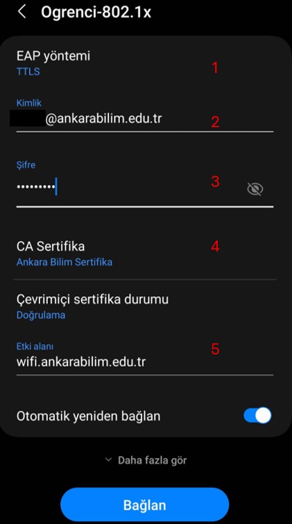 Android Ogrenci-802.1x sertifikalı bağlantı ayarlarının tamamlanması