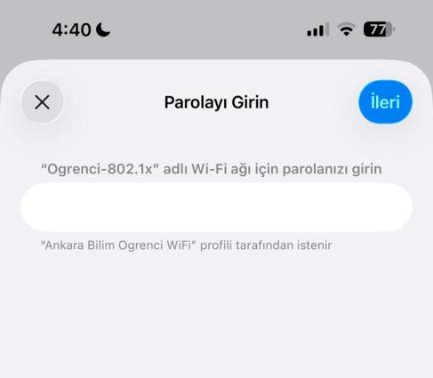 iOS kablosuz ağ parola giriş ekranı