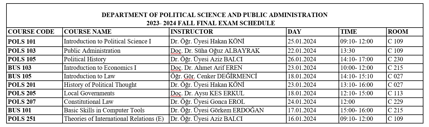 2023- 2024 Final Exam Schedule (Updated)