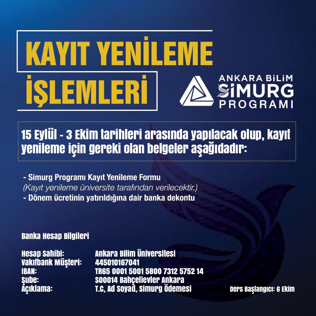 Kayıt Yenileme İşlemleri Ankara Bilim Üniversitesi Simurg Programı
