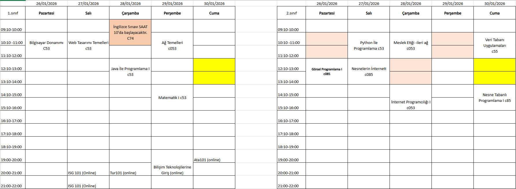 Make-up Exam Schedule