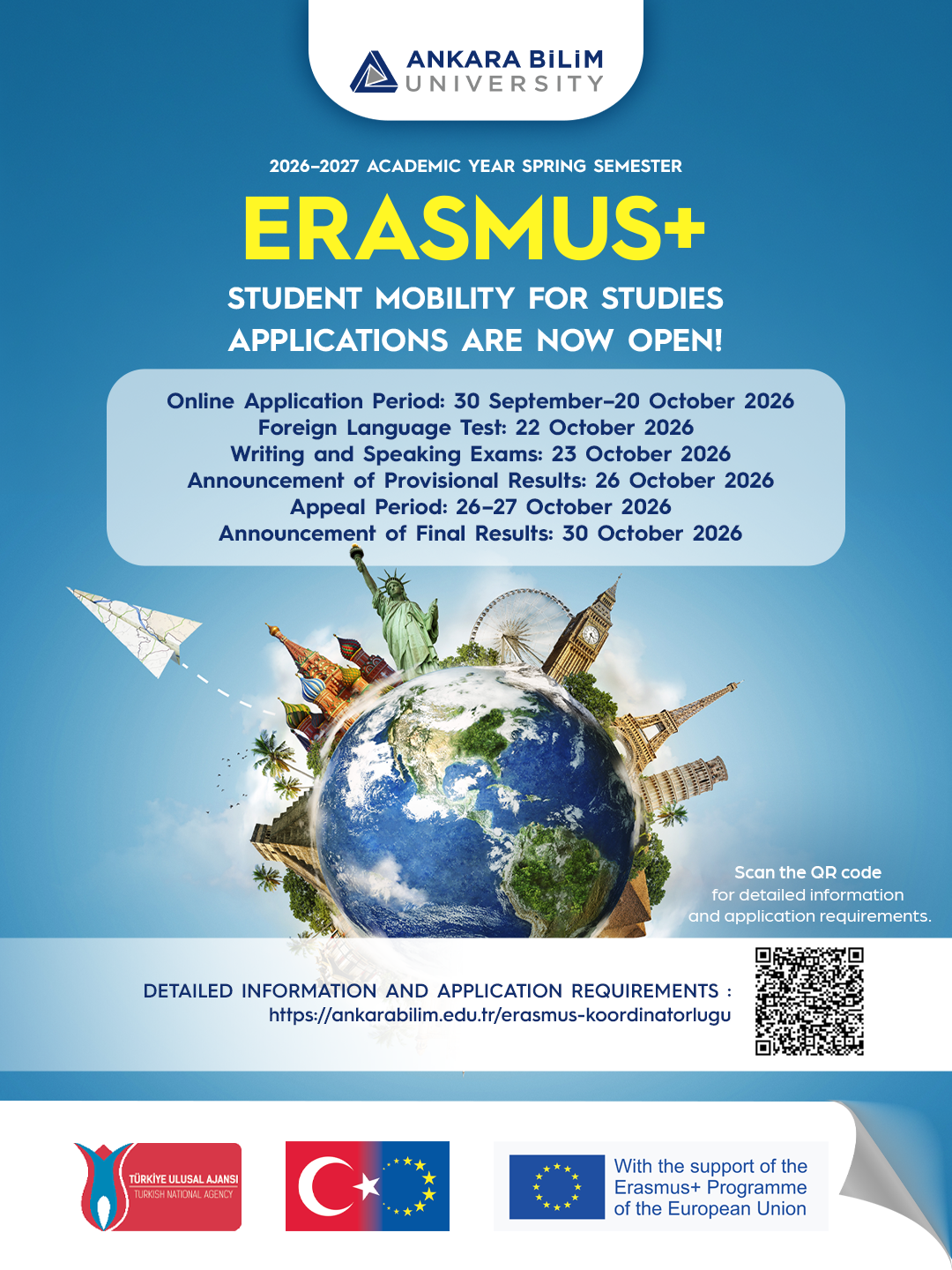 2026–2027 ACADEMIC YEAR SPRING SEMESTER ERASMUS+ STUDENT MOBILITY FOR STUDIES CALL FOR APPLICATIONS